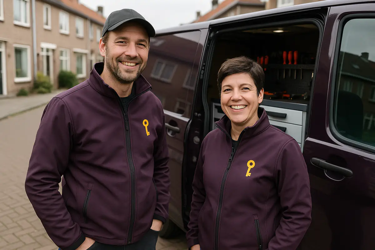 Twee slotenmakers van De Slotenmaker van Den Bosch bij de servicebus